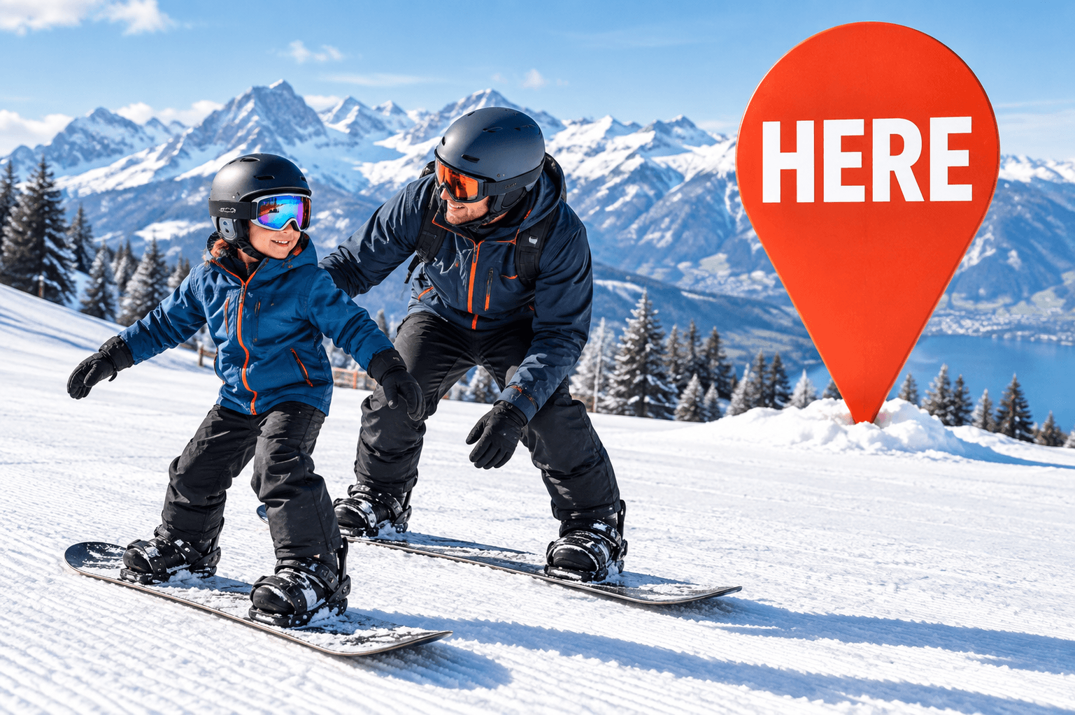 Kinder in einem Snowboardkurs auf einer sanften Piste in Flumserberg.